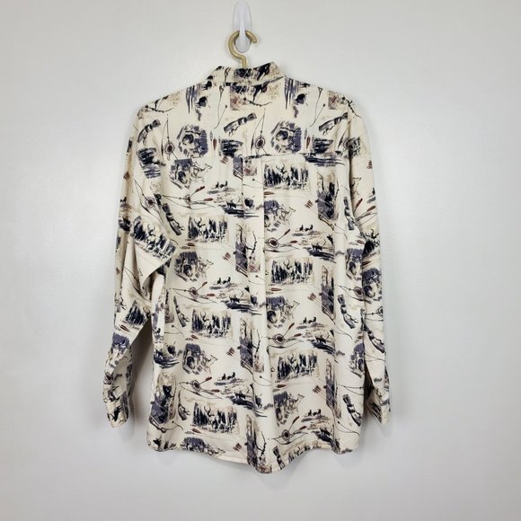 North River Bow Hunter Deer Elk Print Button Down Men's Cotton Shirt Size L - Picture 5 of 12